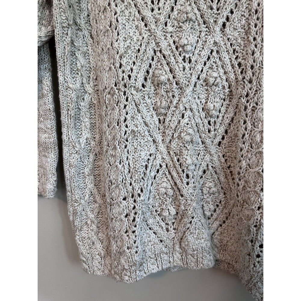 Vintage‎ 100% Ramie/Cotton Knotted Crochet Oatmeal Sweater 3/4 Sleeve Size SMALL - Picture 3 of 16